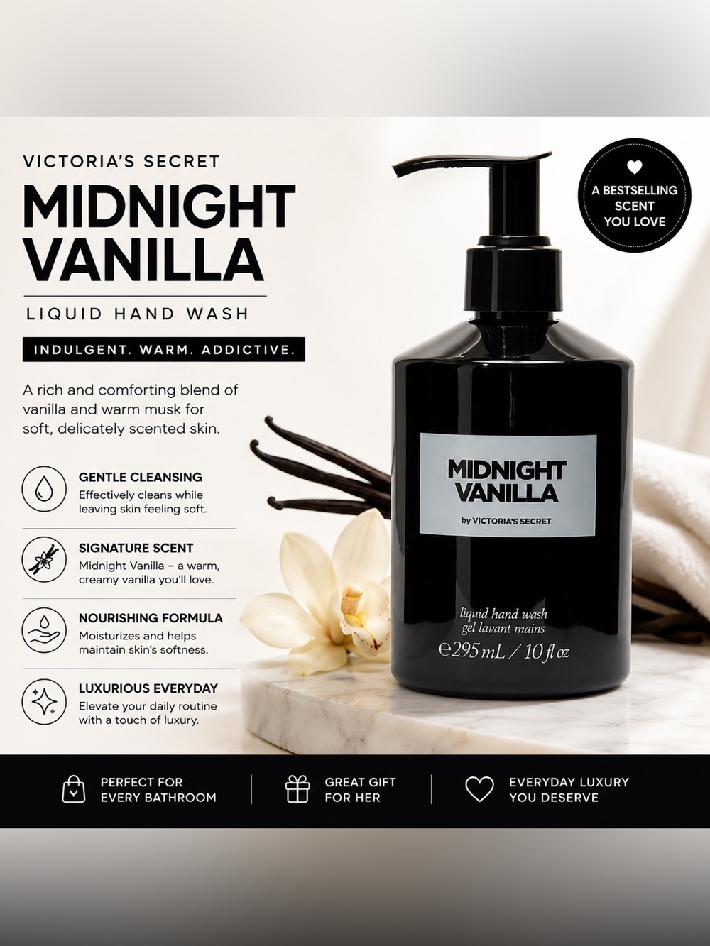 VICTORIA'S SECRET Midnight Vanilla Liquid Hand Soap 10 Fl Oz/295 ML | No Box - Picture 3 of 7